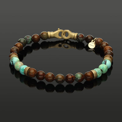 Armband aus afrikanischem grünen Opal, peruanischem Türkis & 585 Gelbgold in 6 mm