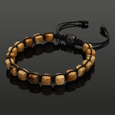 Makramee-Armband mit facettierten Würfeln aus Bilder-Jaspis in 6mm
