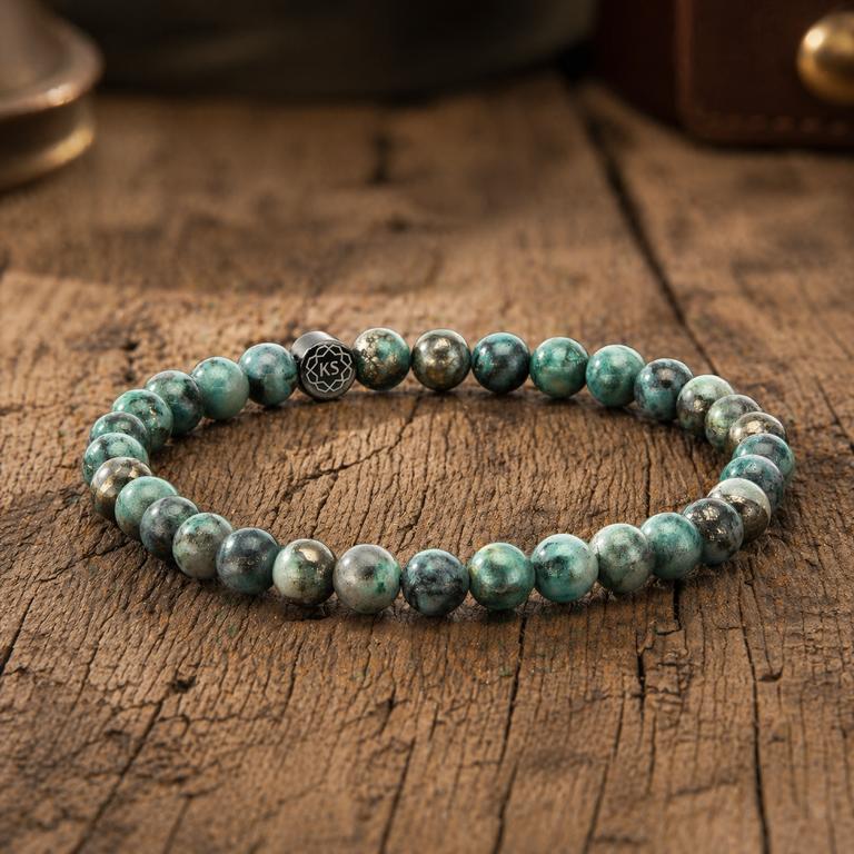 SkyFlex-Armband aus Pyrit in grüner Jade