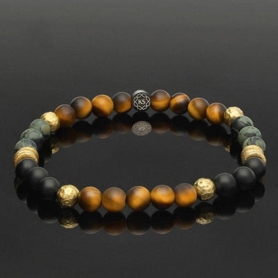 Armband aus Tigerauge, Regenwald-Jaspis, Onyx & 24 Karat vergoldetem 925-Silber in 6mm