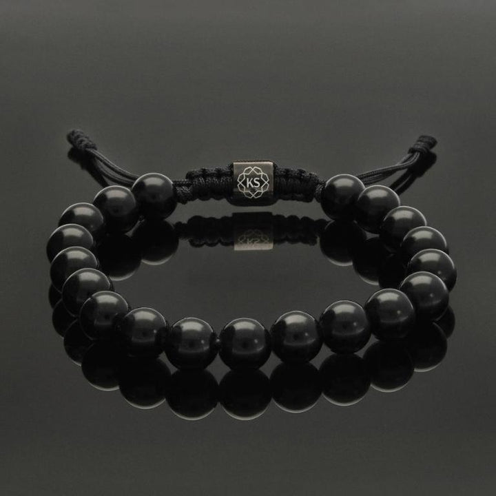 Makramee Armband aus schwarzem Obsidian