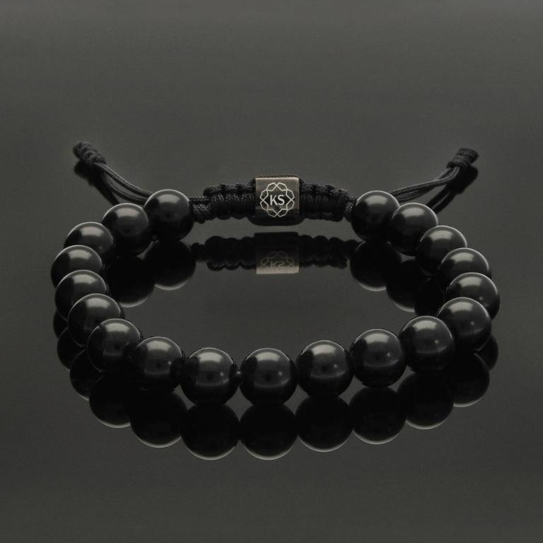 Makramee Armband aus schwarzem Obsidian
