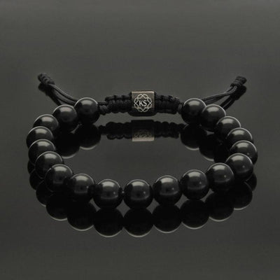 Makramee Armband aus schwarzem Obsidian