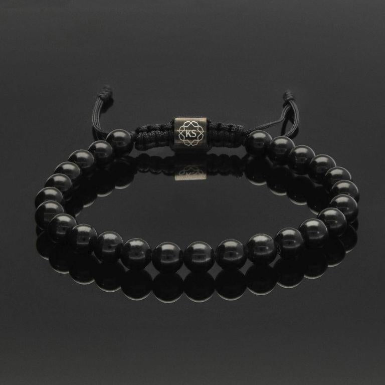 Makramee Armband aus schwarzem Obsidian