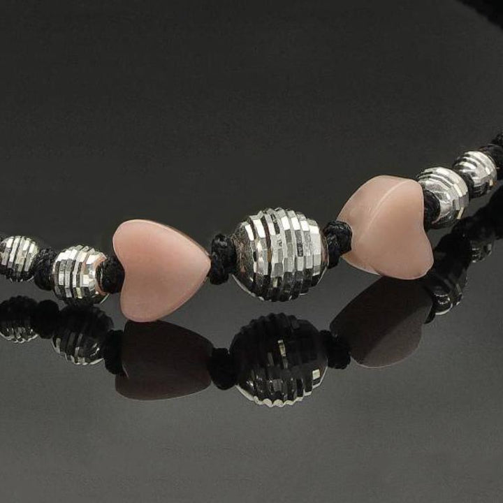 Makramee Armband mit Pink Opal Herz &amp; 925 Silber