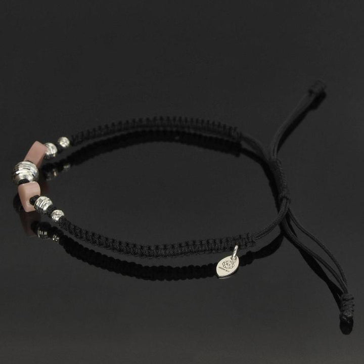 Makramee Armband mit Pink Opal Herz &amp; 925 Silber