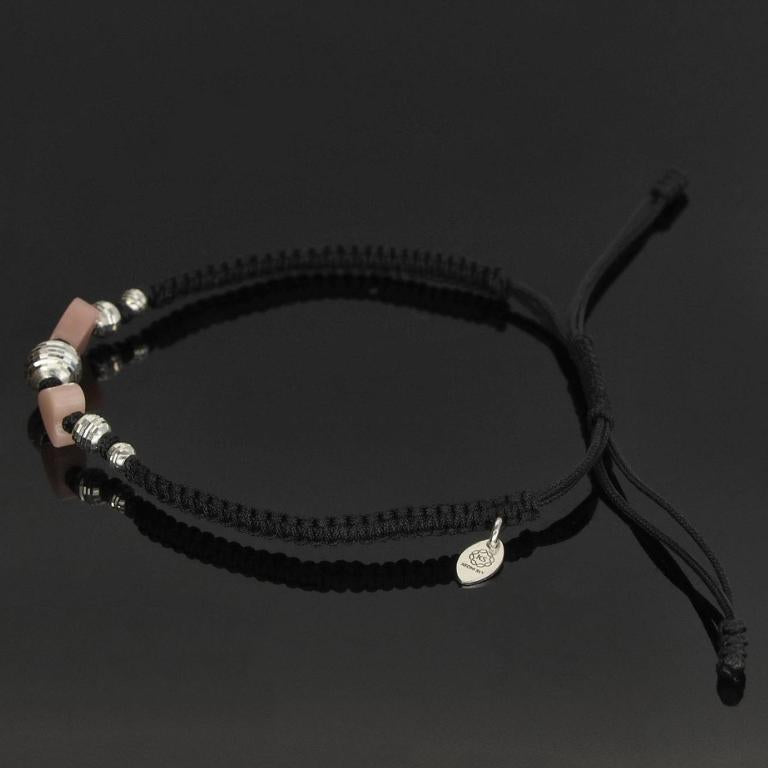 Makramee Armband mit Pink Opal Herz & 925 Silber