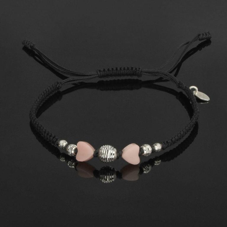 Makramee Armband mit Pink Opal Herz & 925 Silber