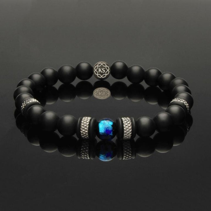 SkyFlex-Armband mit Hotaru-Glas, Silber, Onyx &amp; Edelstahl