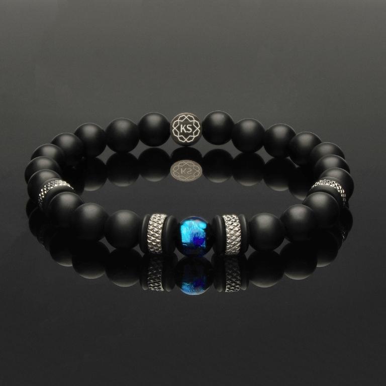 Armband mit Hotaru-Glas, Silber, Onyx & Edelstahl