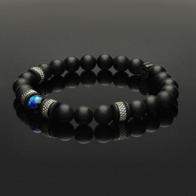 Armband mit Hotaru-Glas, Silber, Onyx & Edelstahl