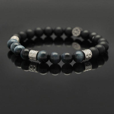Herren Armband mit blauem Tigerauge, Onyx & 925 Silber