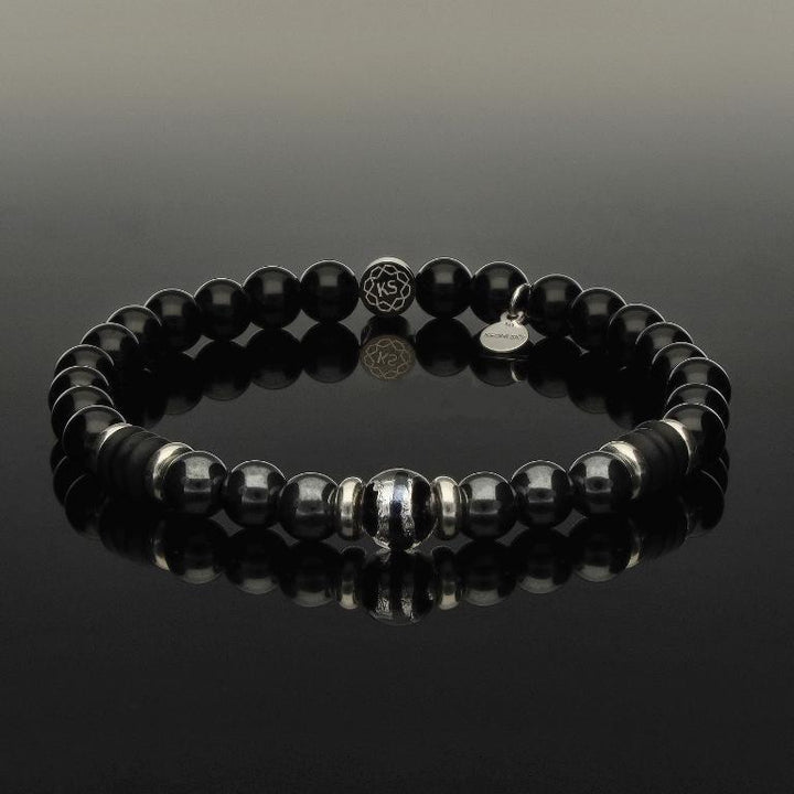 SkyFlex-Armband mit Murano-Glas, 925 Silber, Onyx &amp; Hämatit