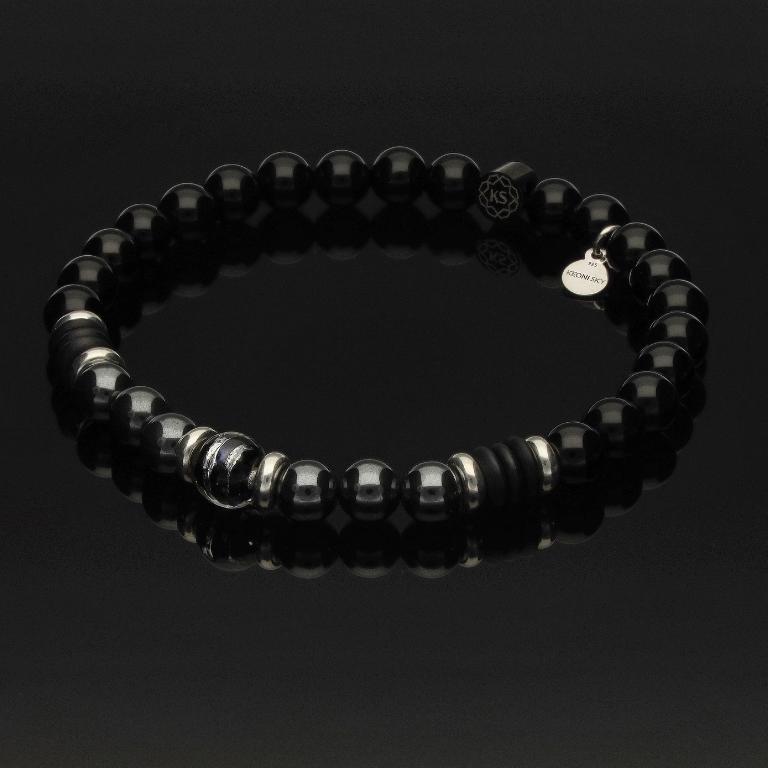 SkyFlex-Armband mit Murano-Glas, 925 Silber, Onyx &amp; Hämatit