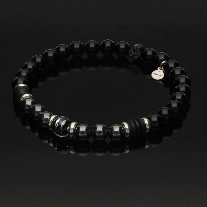 SkyFlex-Armband mit Murano-Glas, 925 Silber, Onyx &amp; Hämatit