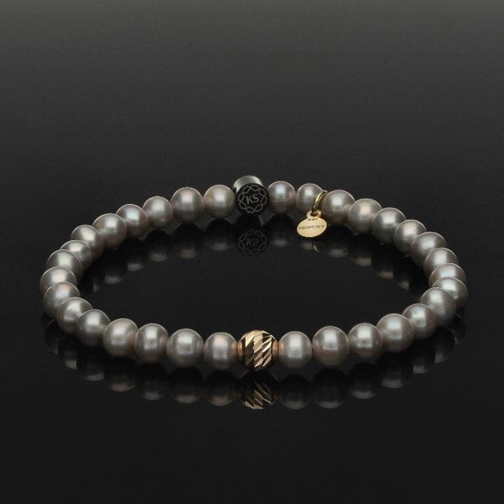 Damen SkyFlex-Armband aus 585 Gold &amp; grauen Süßwasserperlen