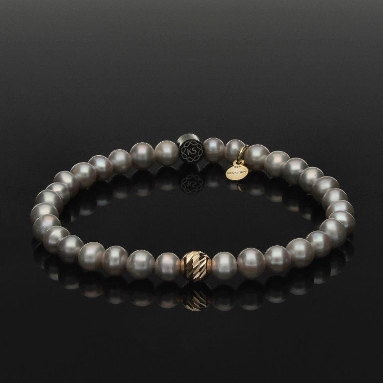 Damen Perlenarmband aus 585 Gold & grauen Süßwasserperlen