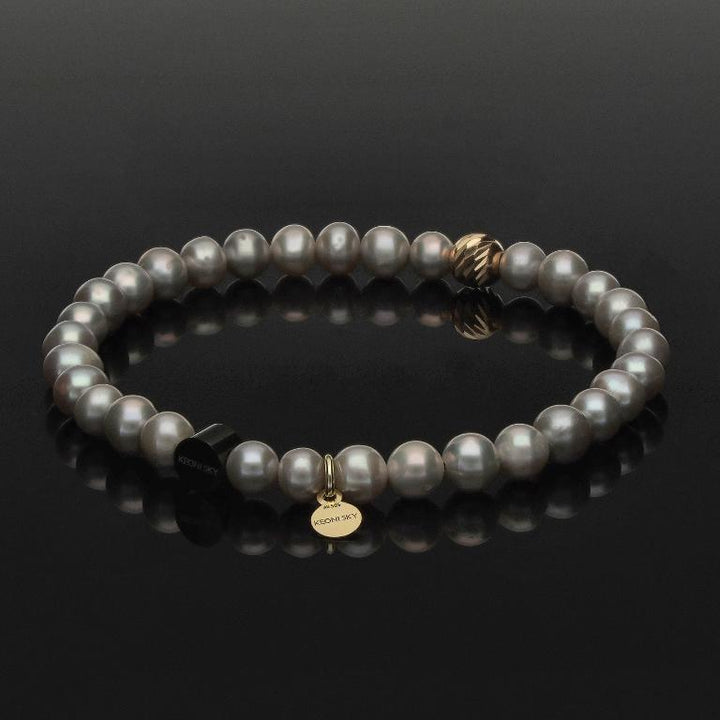 Damen SkyFlex-Armband aus 585 Gold &amp; grauen Süßwasserperlen