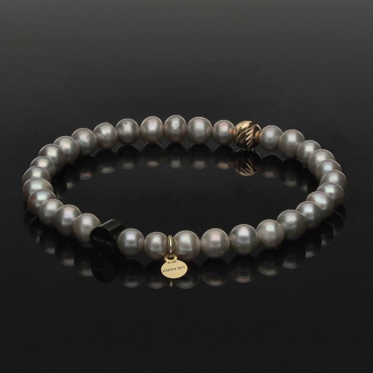 Damen Perlenarmband aus 585 Gold & grauen Süßwasserperlen