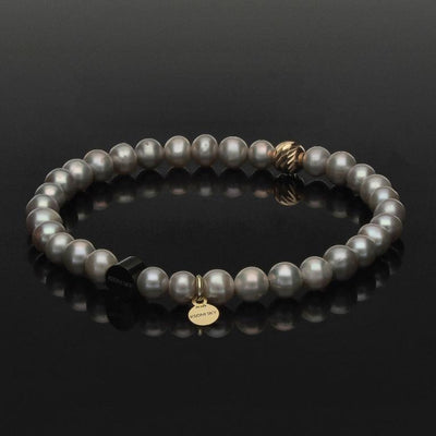 Damen Perlenarmband aus 585 Gold & grauen Süßwasserperlen