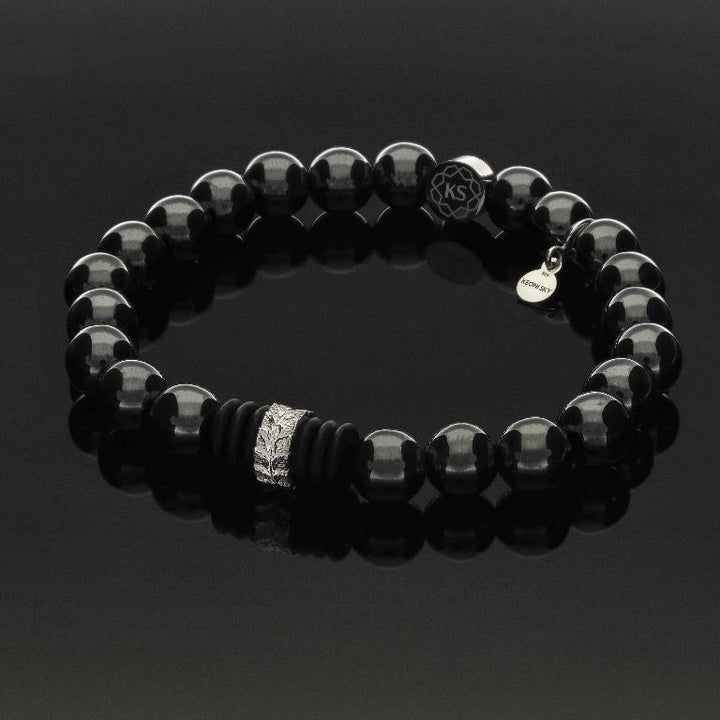 SkyFlex-Armband aus 925 Silber in Blattoptik, Onyx &amp; Hämatit