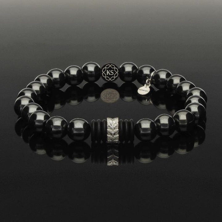 SkyFlex-Armband aus 925 Silber in Blattoptik, Onyx &amp; Hämatit