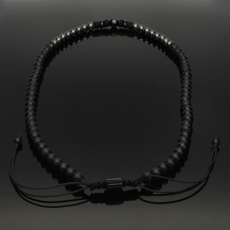 Makramee-Halskette mit facettiertem Spinell, Hämatit &amp; Onyx in 6mm
