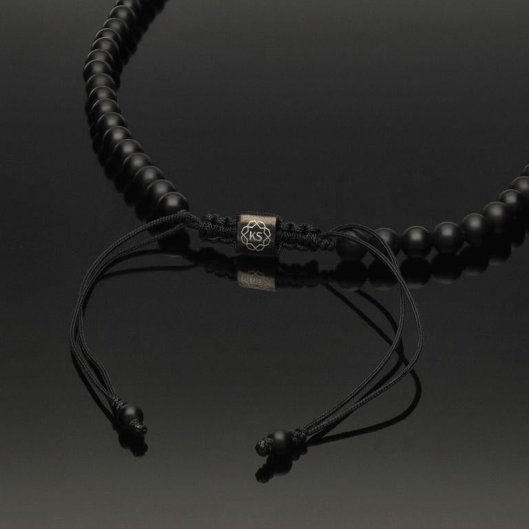 Makramee-Halskette mit facettiertem Spinell, Hämatit &amp; Onyx in 6mm