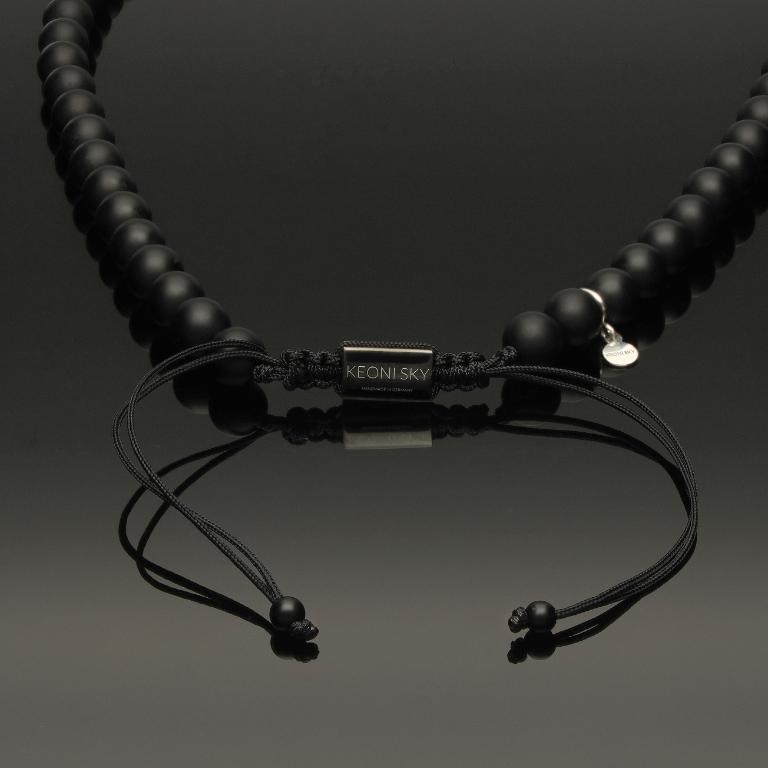 Makramee-Halskette mit 925 Silber, Indigo Gabbro &amp; Onyx in 8mm