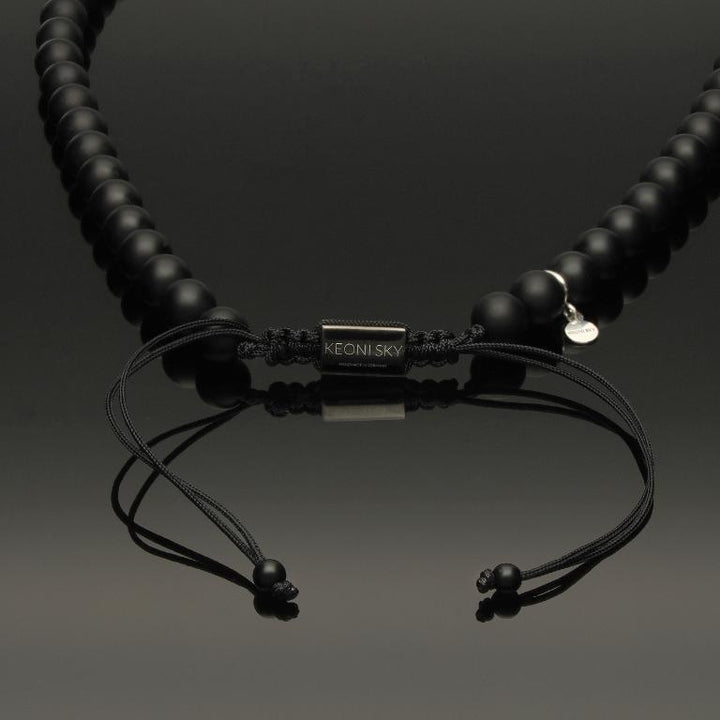 Makramee-Halskette mit 925 Silber, Indigo Gabbro &amp; Onyx in 8mm