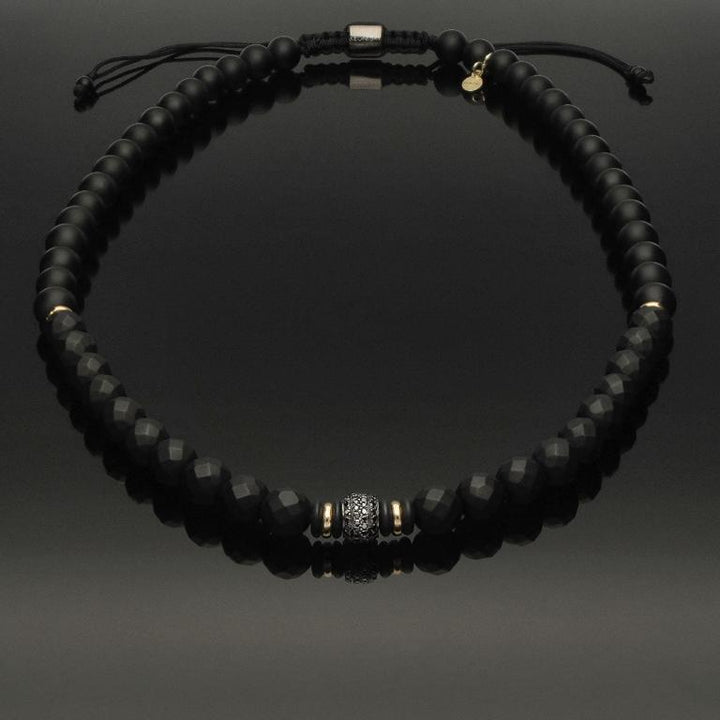 Makramee-Halskette mit 76 schwarzen Diamanten, 585 Weissgold, schwarzem Rhodium, 585 Gelbgold &amp; Onyx in 8mm
