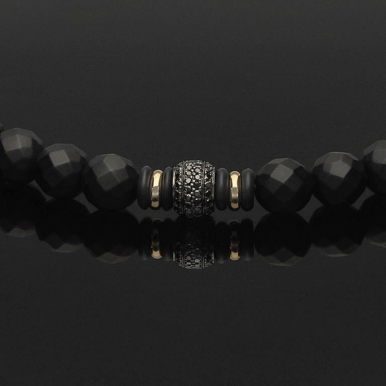 Makramee-Halskette mit 76 schwarzen Diamanten, 585 Weissgold, schwarzem Rhodium, 585 Gelbgold &amp; Onyx in 8mm
