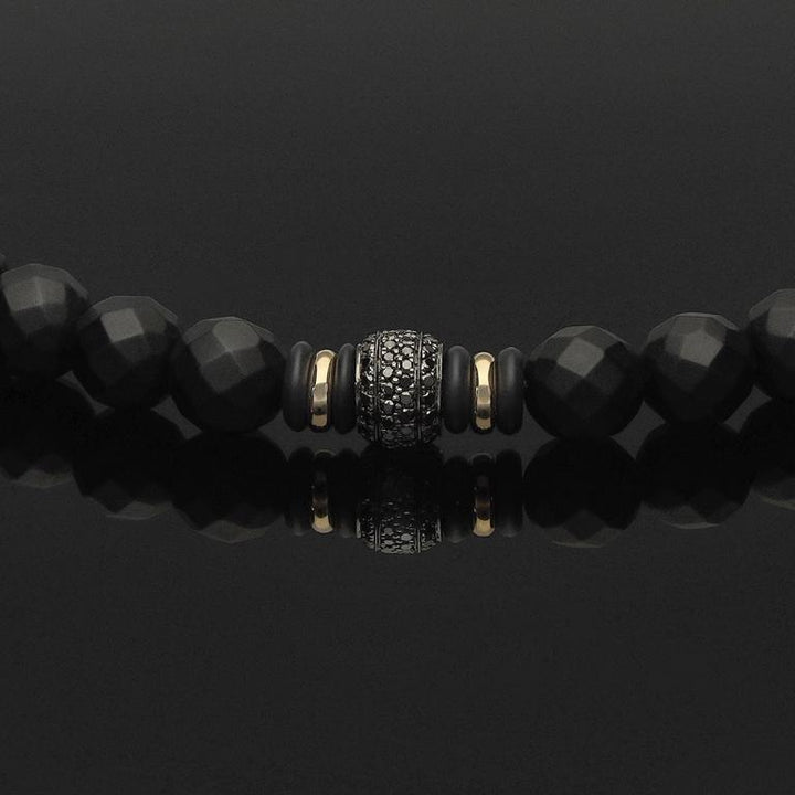 Makramee-Halskette mit 76 schwarzen Diamanten, 585 Weissgold, schwarzem Rhodium, 585 Gelbgold &amp; Onyx in 8mm