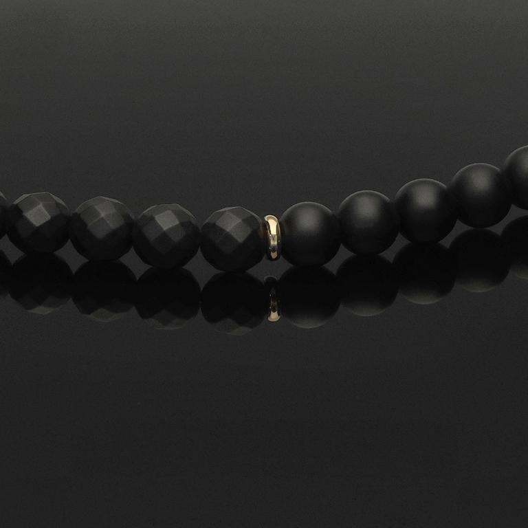 Makramee-Halskette mit 76 schwarzen Diamanten, 585 Weissgold, schwarzem Rhodium, 585 Gelbgold &amp; Onyx in 8mm