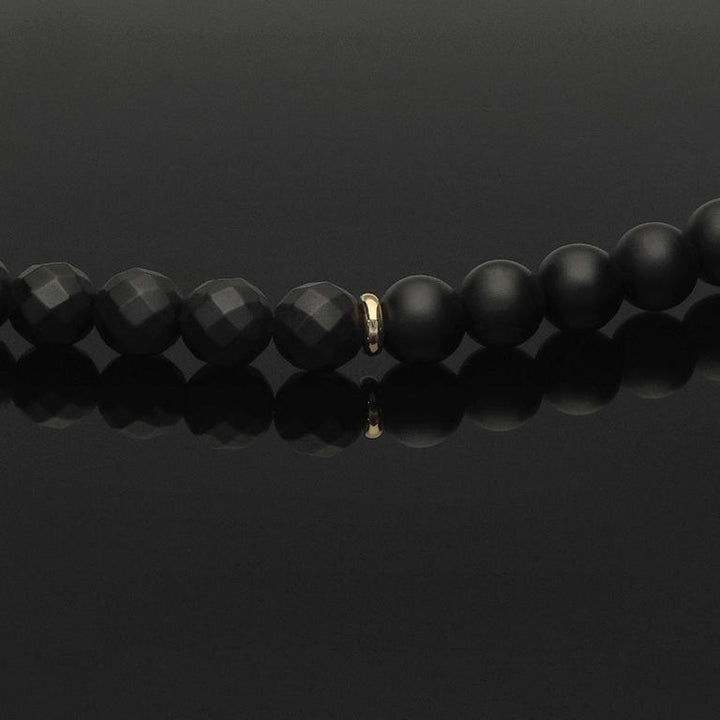 Makramee-Halskette mit 76 schwarzen Diamanten, 585 Weissgold, schwarzem Rhodium, 585 Gelbgold &amp; Onyx in 8mm