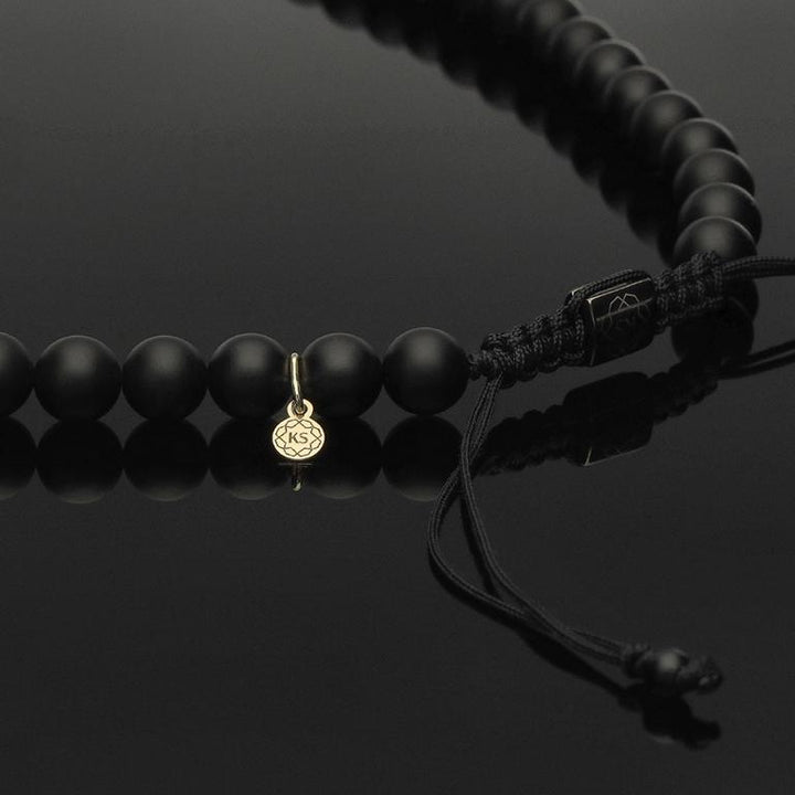 Makramee-Halskette mit 76 schwarzen Diamanten, 585 Weissgold, schwarzem Rhodium, 585 Gelbgold &amp; Onyx in 8mm