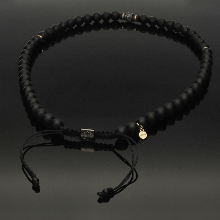 Makramee-Halskette mit 76 schwarzen Diamanten, 585 Weissgold, schwarzem Rhodium, 585 Gelbgold &amp; Onyx in 8mm