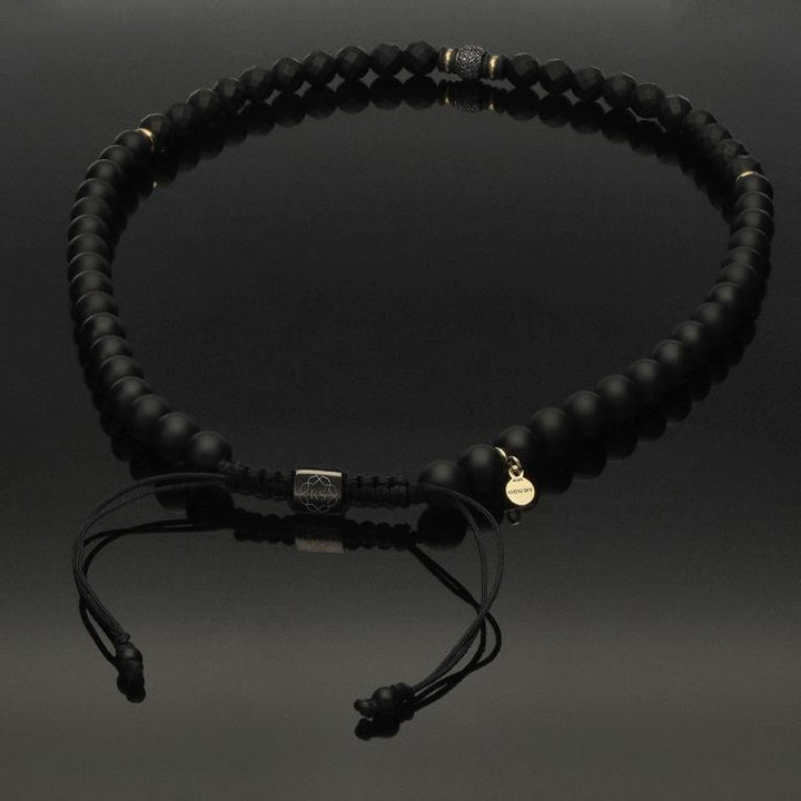 Makramee-Halskette mit 76 schwarzen Diamanten, 585 Weissgold, schwarzem Rhodium, 585 Gelbgold &amp; Onyx in 8mm