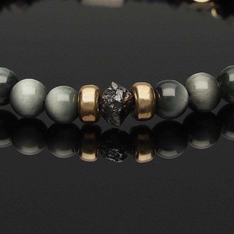 Armband mit schwarzem Rohdiamant, 585 Gold, Falkenauge &amp; Onyx in 6mm