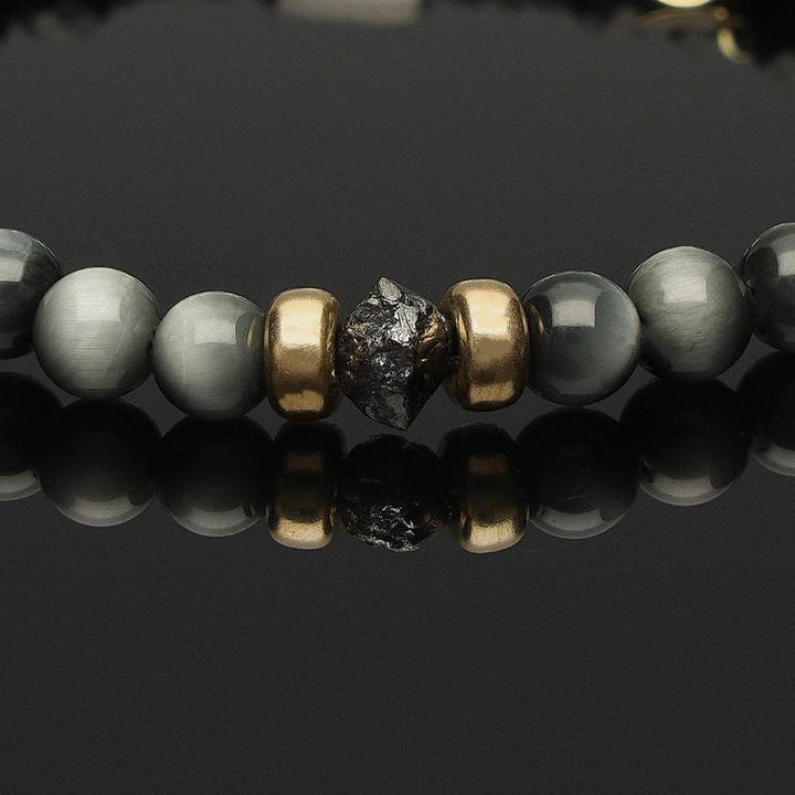 Armband mit schwarzem Rohdiamant, 585 Gold, Falkenauge &amp; Onyx in 6mm