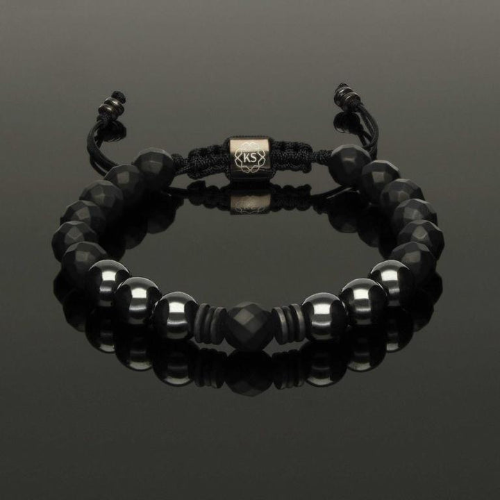 Makramee Armband mit Hämatit &amp; matt facettiertem Onyx in 8mm