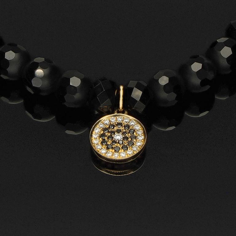 Edelstein Makramee-Armband mit 40 weißen &amp; schwarzen Diamanten in 585 Gelbgold-Anhänger, funkelndem Spinell &amp; Onyx in 6mm