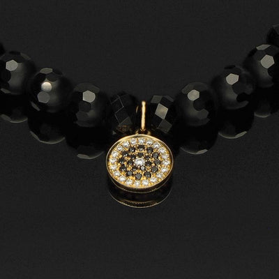 Edelstein Makramee-Armband mit weißen & schwarzen Diamanten in 585 Gelbgold-Anhänger, funkelndem Spinell & Onyx in 6mm