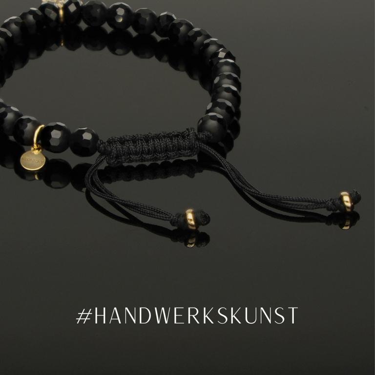 Edelstein Makramee-Armband mit 40 weißen &amp; schwarzen Diamanten in 585 Gelbgold-Anhänger, funkelndem Spinell &amp; Onyx in 6mm