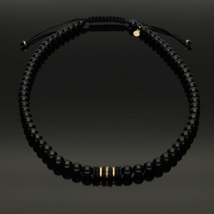 Edelstein Makramee-Halskette mit 16 weißen Diamanten, 585 Gelbgold &amp; Onyx in 6mm