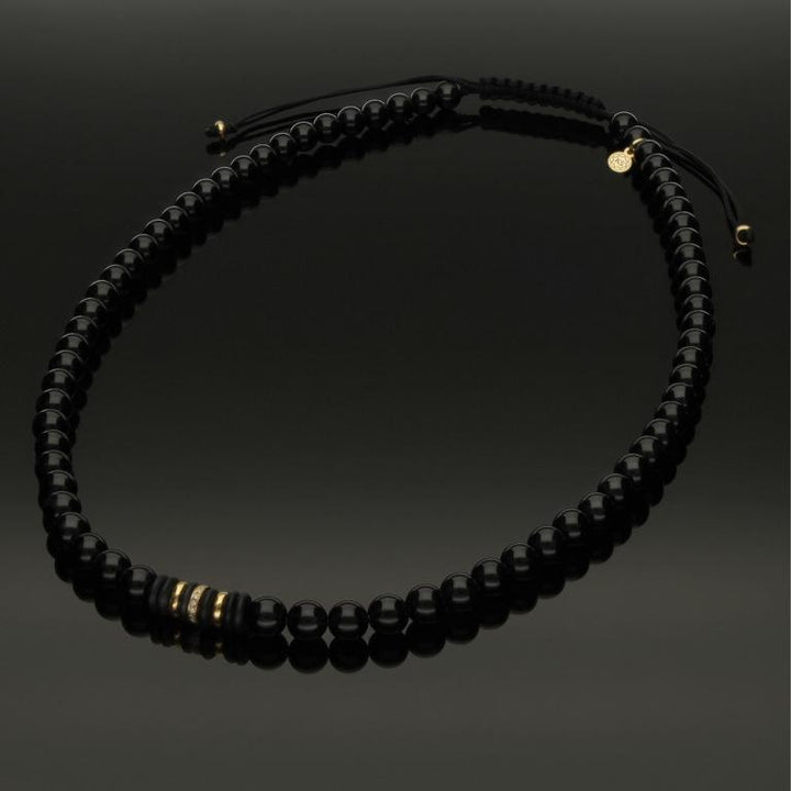 Edelstein Makramee-Halskette mit 16 weißen Diamanten, 585 Gelbgold &amp; Onyx in 6mm