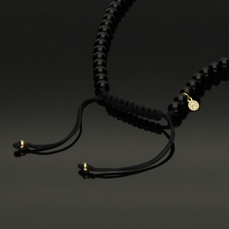 Edelstein Makramee-Halskette mit 16 weißen Diamanten, 585 Gelbgold &amp; Onyx in 6mm