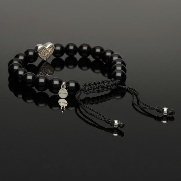 Makramee Armband mit Onyx &amp; gehämmertem Herz aus 925 Silber
