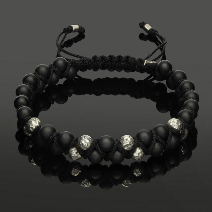 Makramee Armband mit gehämmertem 925 Silber &amp; Onyx in 6mm