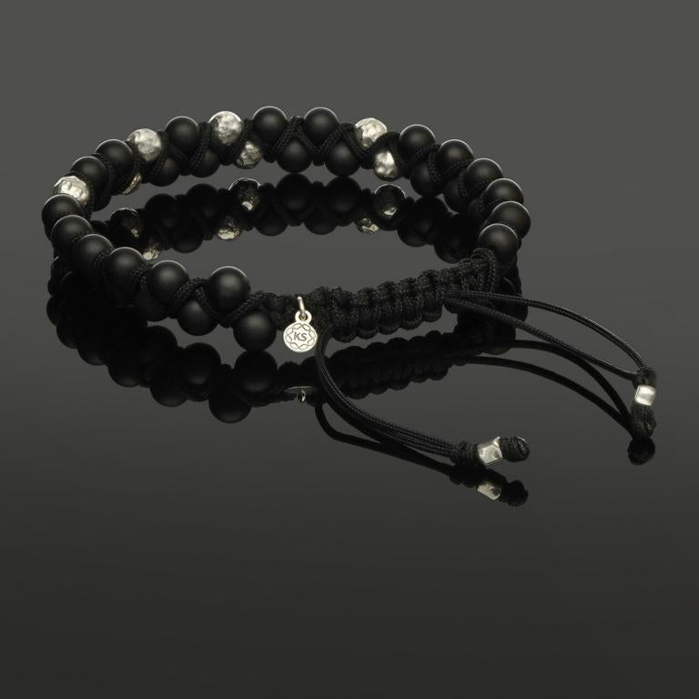 Makramee Armband mit gehämmertem 925 Silber &amp; Onyx in 6mm